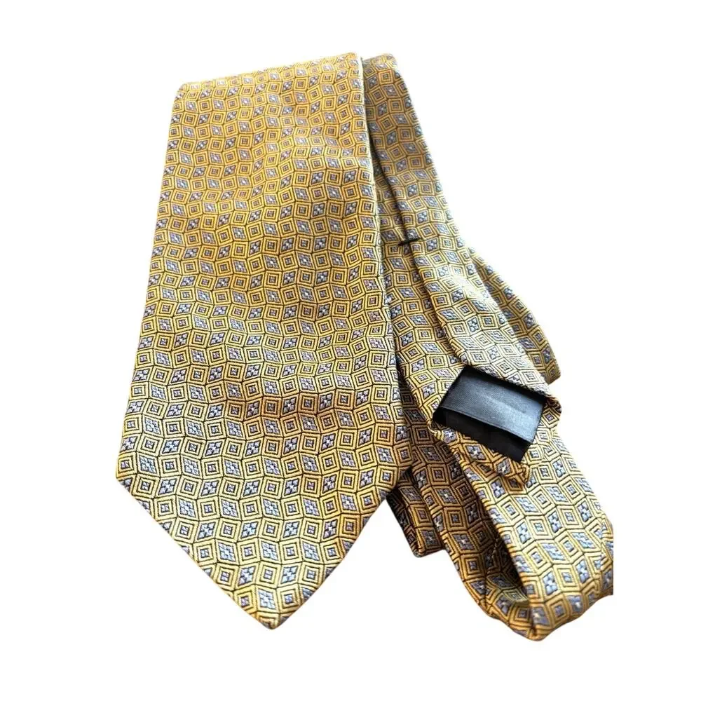 VTG Brooks Brothers Tie NWT Yellow Geometric Print 100% Italian Silk Made In USA
